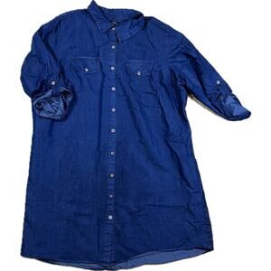 Mlle Gabrielle Chambray Denim Shirt Dress 3/4 Sleeve w/ Barrel Cuffs Womans 2XL